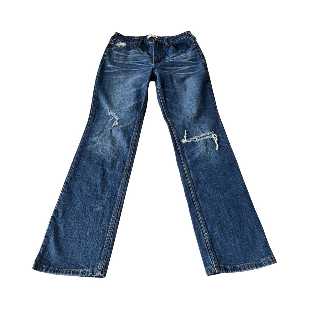 Cleo + Wolf High Rise Straight Jeans Womens 29x32 Distressed Medium Wash Blue
